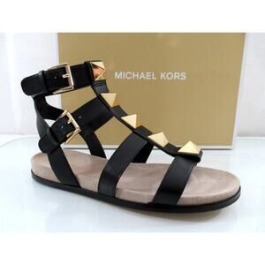 Michael Kors Wren Gladiator Studded Flat Sandals Black Leather Size 6.5